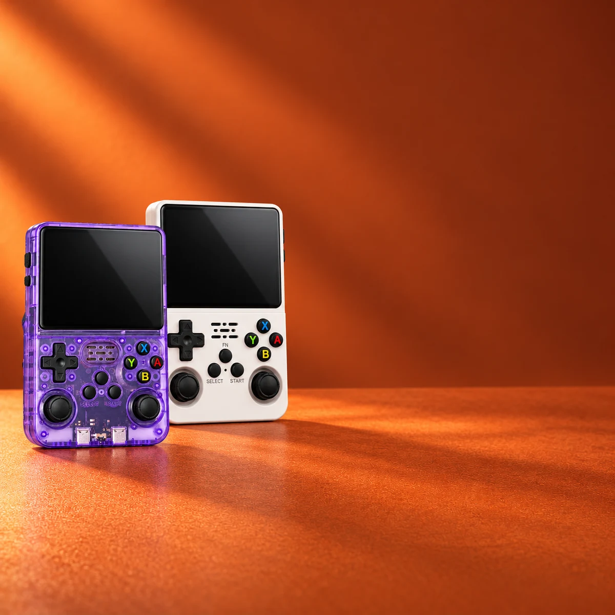 Purple and white Freeplay Pocket handhelds